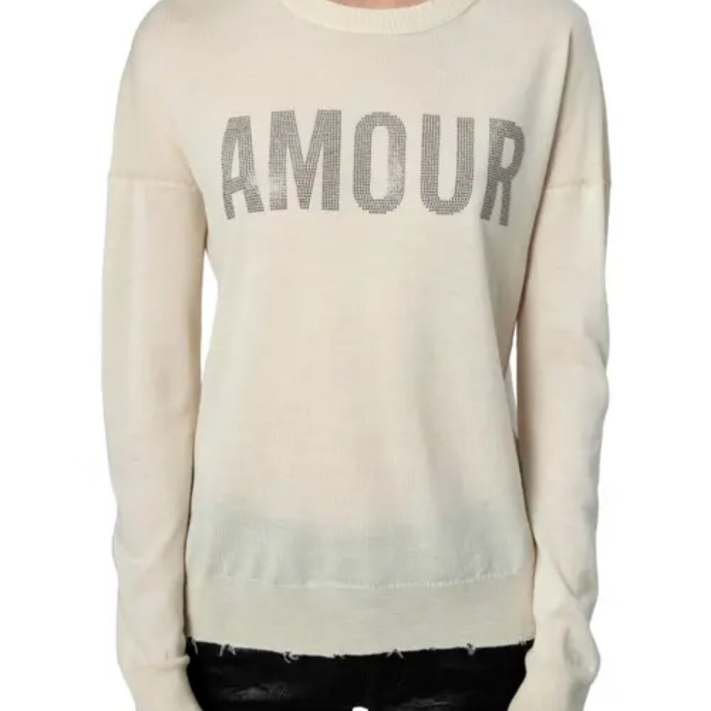 Zadig & Voltaire Gaby Amour Strass Women Sweater M Medium Cream Silver Stud $368